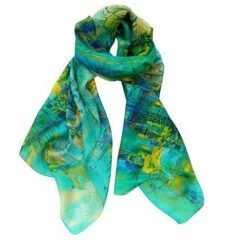 DLUX Scarves DLUX - Perfecto City Scene Silk Digi Print Wrap Blue