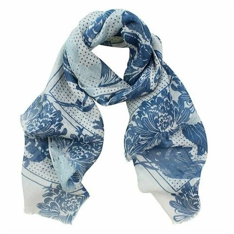 DLUX Scarves DLUX - Pompei Linen Print Scarf Blue / Denim 3 DLUX Scarves DLUX - Pompei Linen Print Scarf Blue / Denim