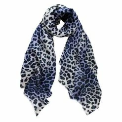 DLUX Scarves DLUX - Jaguar Animal Print Wool Scarf Silk Blue 190x70cm