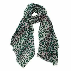 DLUX Scarves DLUX - Jaguar Animal Print Wool/Silk Scarf Pine 190x70cm