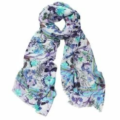 DLUX Scarves DLUX - Flower Rainbow Modal Digi Scarf Blue 200x70cm