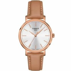 Tissot - Everytime Lady Quartz Watch S.Steel W/Rose Gold PVD Leather Strap 34mm