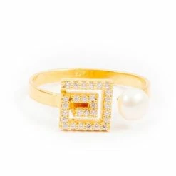 Iosifina - Zirconia Meander & Pearl Open Ring
