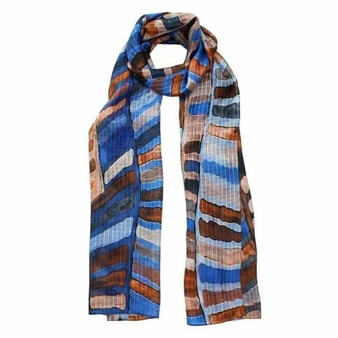DLUX Scarves DLUX - Jumble Digital Print Oblong Silk Scarf Tan 3 DLUX Scarves DLUX - Jumble Digital Print Oblong Silk Scarf Tan