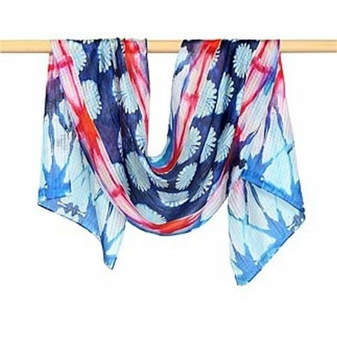 DLUX Scarves DLUX - Cleo Digital Print Oblong Silk Scarf Pink/Blue 3 DLUX Scarves DLUX - Cleo Digital Print Oblong Silk Scarf Pink/Blue