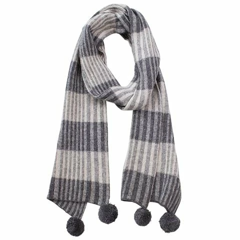 DLUX Scarves DLUX - Lopez Lambswool Mix Check Scarf W/Pom Poms Grey 3 DLUX Scarves DLUX - Lopez Lambswool Mix Check Scarf W/Pom Poms Grey