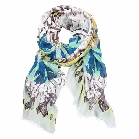 DLUX Scarves DLUX - Feather Digital Print Wrap Seagreen Yellow 3 DLUX Scarves DLUX - Feather Digital Print Wrap Seagreen Yellow