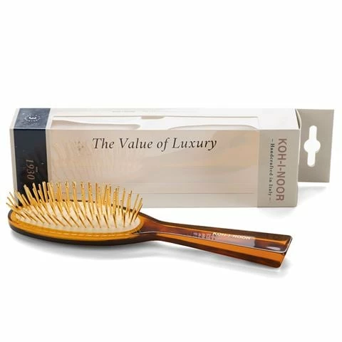 Koh-I-Noor - Oval Jaspe Hair Brush W/Gold Metal Pins Turtle 3 Koh-I-Noor - Oval Jaspe Hair Brush W/Gold Metal Pins Turtle
