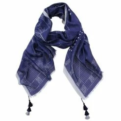DLUX Scarves DLUX - Rory Cotton Silk Print Wrap Navy