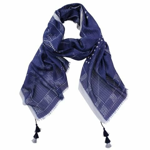 DLUX Scarves DLUX - Rory Cotton Silk Print Wrap Navy 3 DLUX Scarves DLUX - Rory Cotton Silk Print Wrap Navy