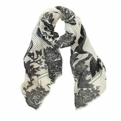 DLUX Scarves DLUX - Pompei Linen Print Scarf Natural & Charcoal