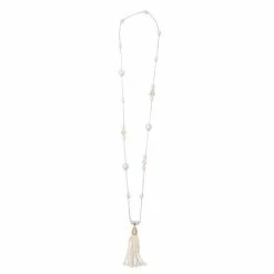 Bowerhaus - Diamonds & Pearls Love Knot Tassel Necklace Gold