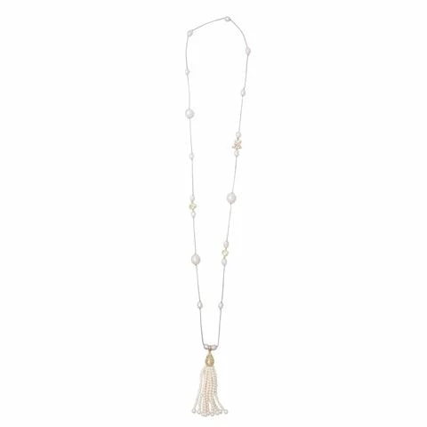 Bowerhaus - Diamonds & Pearls Love Knot Tassel Necklace Gold 3 Bowerhaus - Diamonds & Pearls Love Knot Tassel Necklace Gold